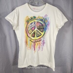 Hard Rock Cafe ® Nassau Bahamas Peace Rhinestone T-shirt Ladies XXL‎